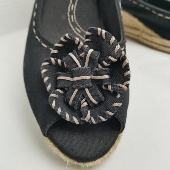 Naturalizer Sandals Women's 9.5N Berlynn Espadrille Black Peep Toe Wedge Heels - Picture 3 of 10